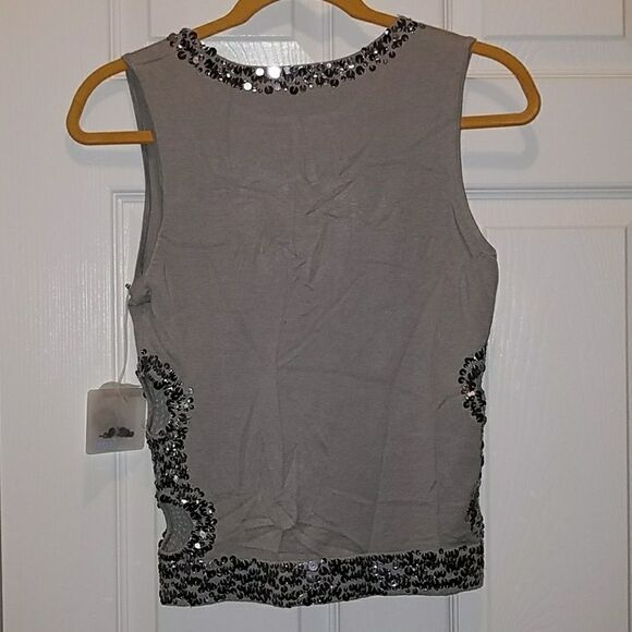 Frost gray sequin cut out silk sweater.SZ. M NWT - Picture 4 of 5
